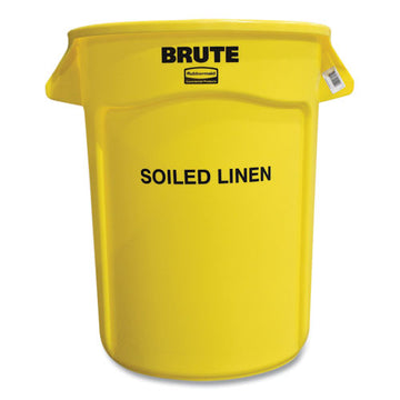 Rubbermaid® Commercial Round Brute Container With "soiled Linen" Imprint, Plastic, 32 Gal, Yellow freeshipping - TVN Wholesale